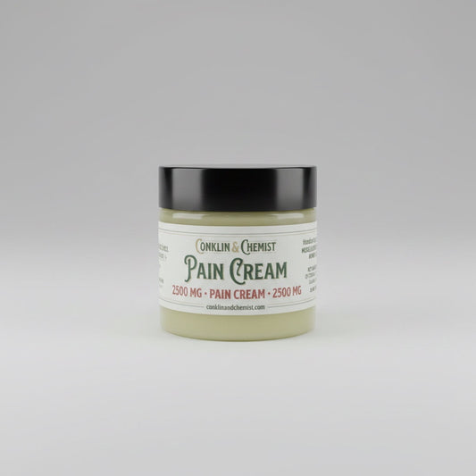 CONKLIN & CHEMIST Botanical Recovery Cream in a small-batch jar with a black lid for soothing muscle relief.